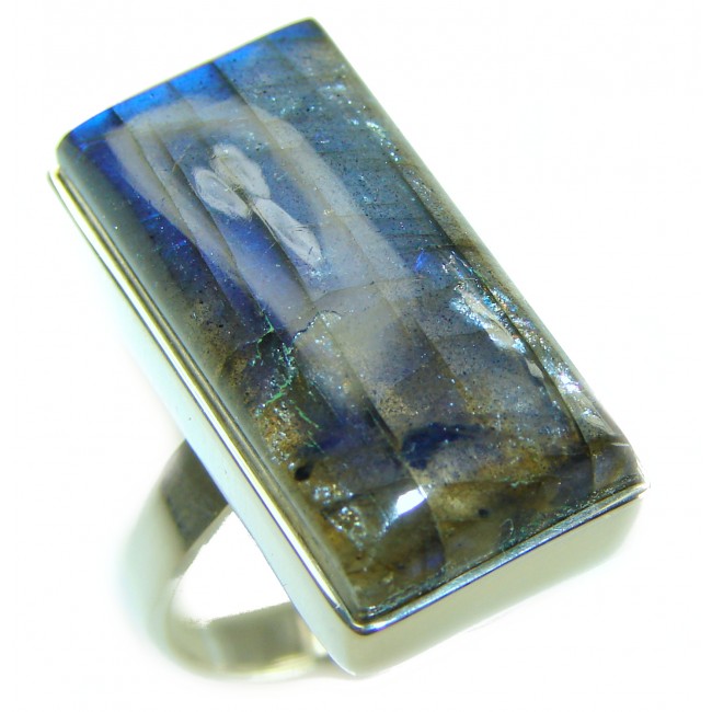 Black Velvet - Shimmering Natural Labradorite .925 Sterling Silver handcrafted Large ring size 8 adjustable