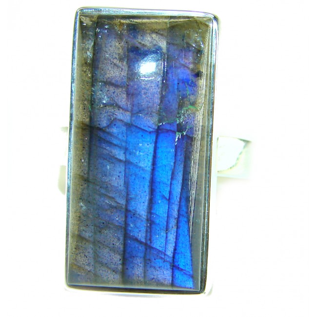 Black Velvet - Shimmering Natural Labradorite .925 Sterling Silver handcrafted Large ring size 8 adjustable