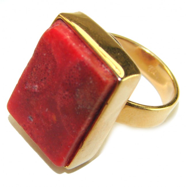 Bochic Style Natural Fossilized Coral 14K Gold over .925 Sterling Silver handmade ring s. 8 adjustable