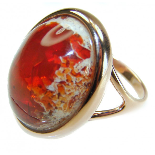 Queen of Fire best quality 25.4 carat Mexican Opal 18K Rose Gold over .925 Sterling Silver handmade ring 9