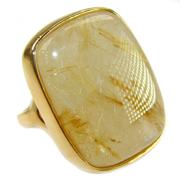 Himalayan Treasure 22.9 carat Best quality Golden Rutilated Quartz 18K Gold over .925 Sterling Silver handcrafted Ring Size 4 1/4