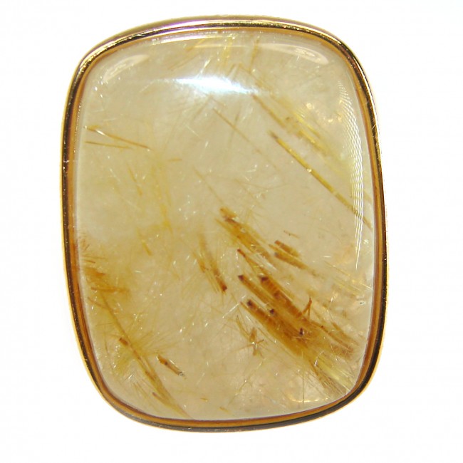 Himalayan Treasure 22.9 carat Best quality Golden Rutilated Quartz 18K Gold over .925 Sterling Silver handcrafted Ring Size 4 1/4