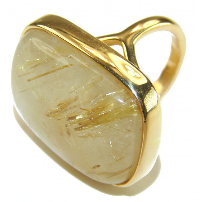 Himalayan Treasure 22.9 carat Best quality Golden Rutilated Quartz 18K Gold over .925 Sterling Silver handcrafted Ring Size 4 1/4