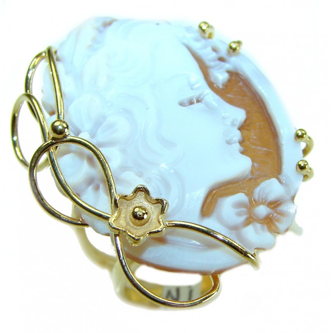 Exquisite oval Cameo 18K Gold over .925 Sterling Silver handcrafted Made in Italy Statement ring; s. 7 ADJUSTABLE