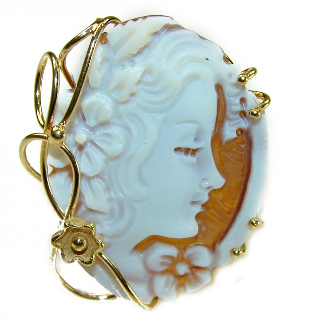 Exquisite oval Cameo 18K Gold over .925 Sterling Silver handcrafted Made in Italy Statement ring; s. 7 ADJUSTABLE