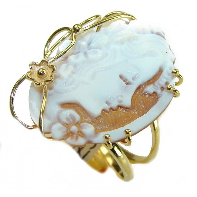 Exquisite oval Cameo 18K Gold over .925 Sterling Silver handcrafted Made in Italy Statement ring; s. 7 ADJUSTABLE