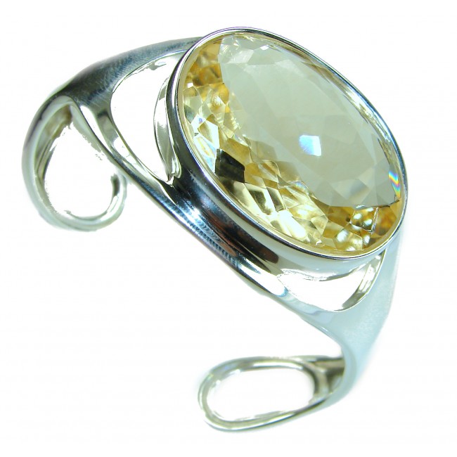 Simplicity 85.5 carat Genuine Lemon Quartz handcrafted .925 Sterling Silver Bracelet / Cuff - photo 5