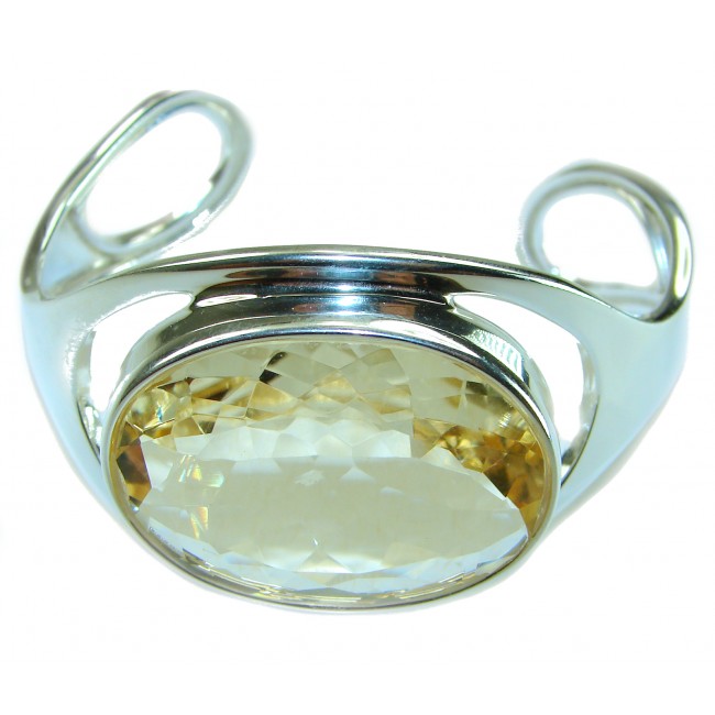 Simplicity 85.5 carat Genuine Lemon Quartz handcrafted .925 Sterling Silver Bracelet / Cuff - photo 4