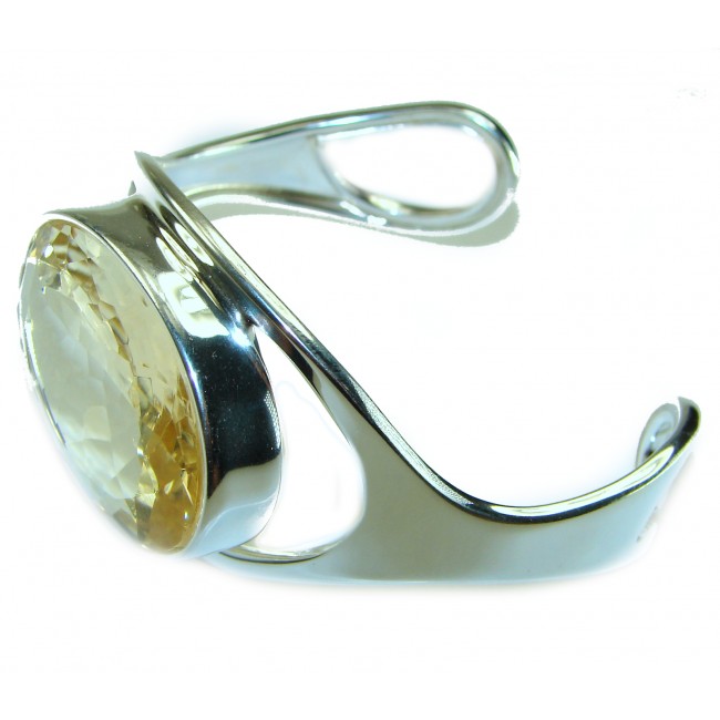 Simplicity 85.5 carat Genuine Lemon Quartz handcrafted .925 Sterling Silver Bracelet / Cuff - photo 3