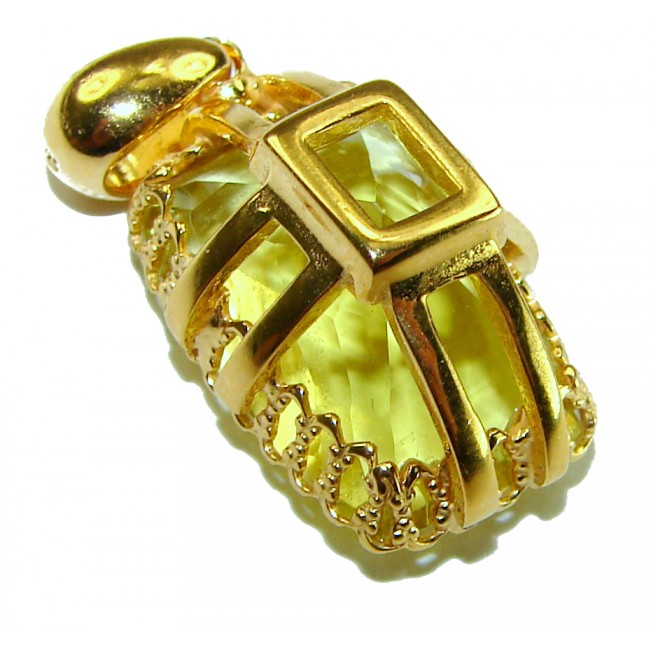 Baquette cut 10.3 carat Lemon Quartz 18K Gold over .925 Sterling Silver handcrafted pendant
