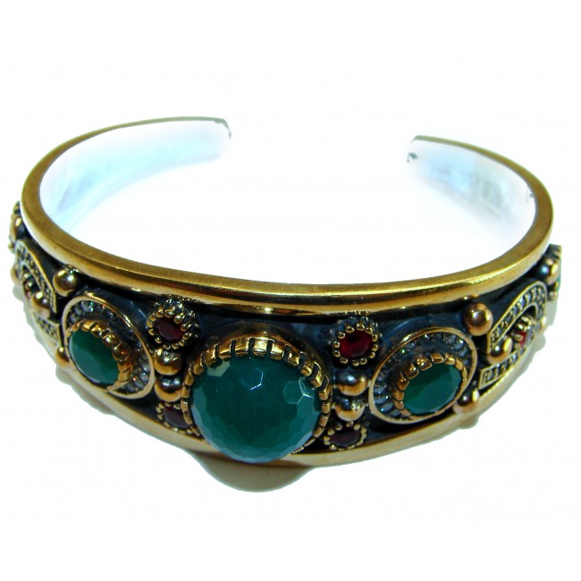 Victorian Style 22.5 carat Emerald Ruby & White Topaz .925 Sterling Silver Bracelet / Cuff