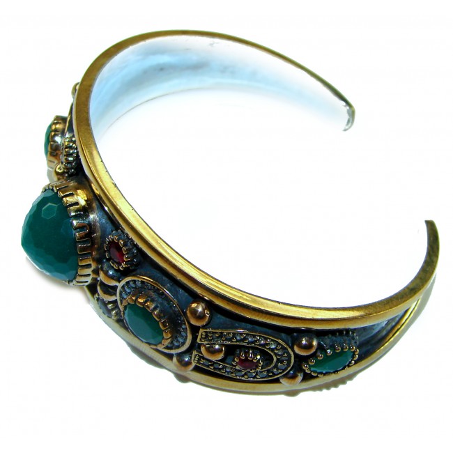 Victorian Style 22.5 carat Emerald Ruby & White Topaz .925 Sterling Silver Bracelet / Cuff