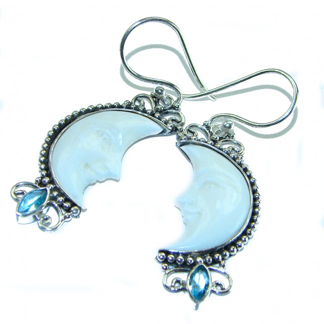 Moonface natural carved Bone .925 Sterling Silver earrings