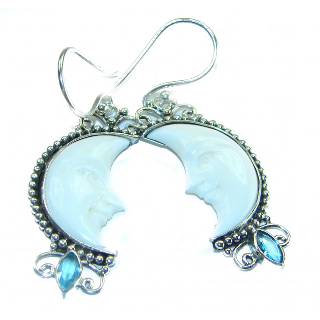 Moonface natural carved Bone .925 Sterling Silver earrings