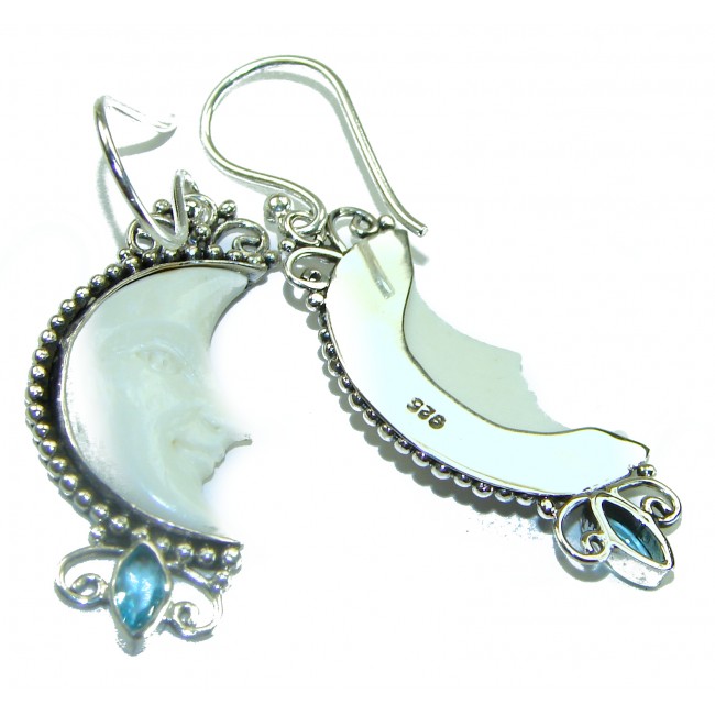 Moonface natural carved Bone .925 Sterling Silver earrings