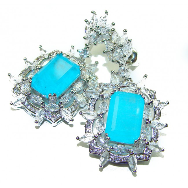 Royalty baquete cut 12.2 carat Paraiba Tourmaline .925 Sterling Silver entirely handmade earrings