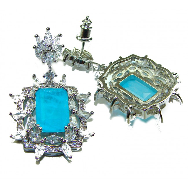 Royalty baquete cut 12.2 carat Paraiba Tourmaline .925 Sterling Silver entirely handmade earrings