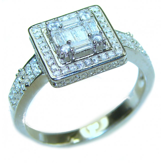 6.8 carat White Topaz .925 Sterling Silver brilliantly handcrafted stack ring s. 9 - Square-cut white topaz ring, top view, sterling silver with pavé accents.