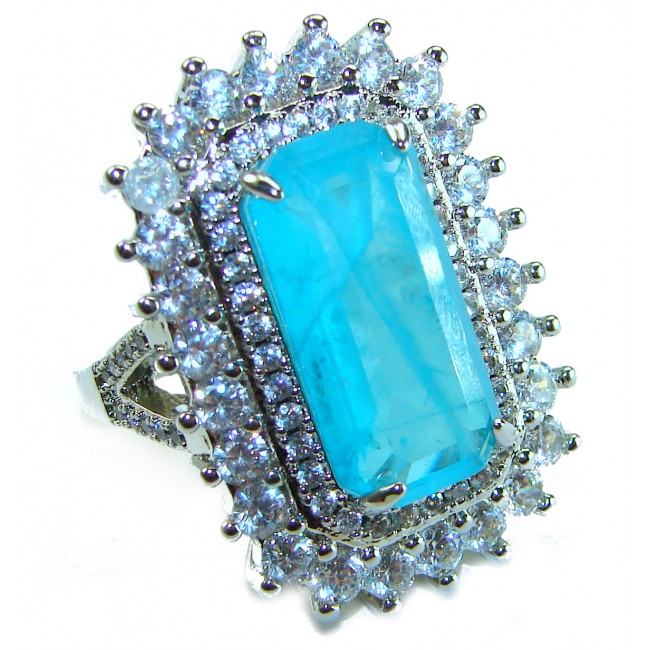 Luxurious baquette Cut 26.5 ctw Paraiba Tourmaline .925 Sterling Silver handcrafted Statement Ring size 8