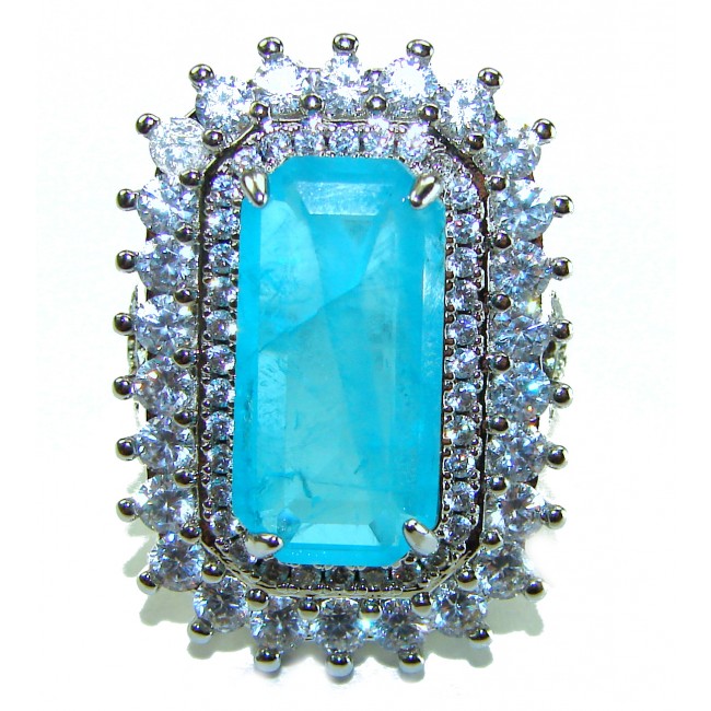 Luxurious baquette Cut 26.5 ctw Paraiba Tourmaline .925 Sterling Silver handcrafted Statement Ring size 8