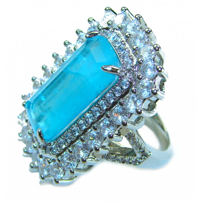 Luxurious baquette Cut 26.5 ctw Paraiba Tourmaline .925 Sterling Silver handcrafted Statement Ring size 8