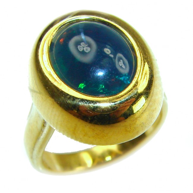 A COSMIC POWER Genuine 5.2 carat Black Opal 18K Gold over .925 Sterling Silver handmade Ring size 4 1/2