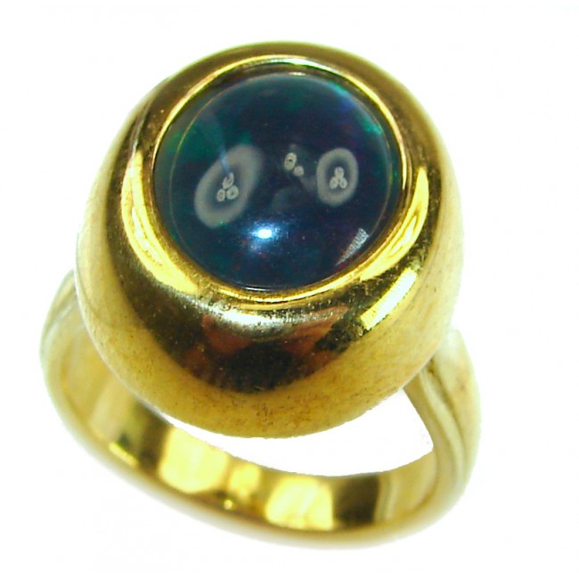 A COSMIC POWER Genuine 5.2 carat Black Opal 18K Gold over .925 Sterling Silver handmade Ring size 4 1/2