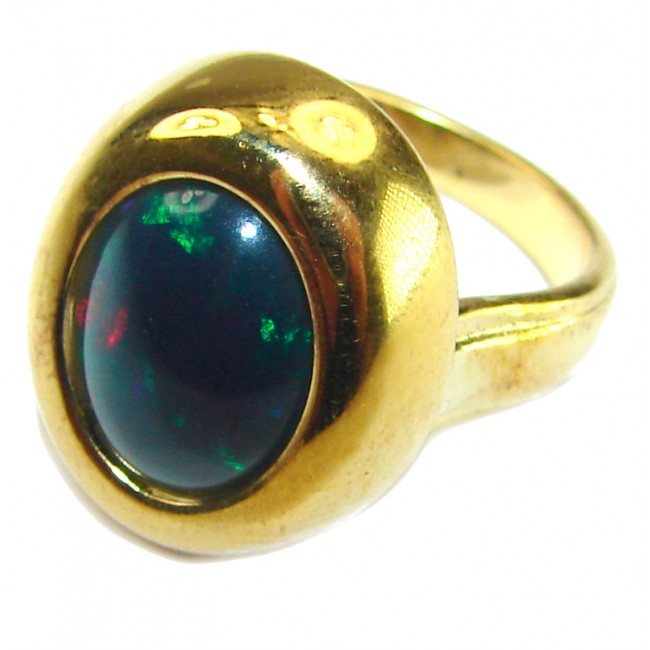 A COSMIC POWER Genuine 5.2 carat Black Opal 18K Gold over .925 Sterling Silver handmade Ring size 4 1/2