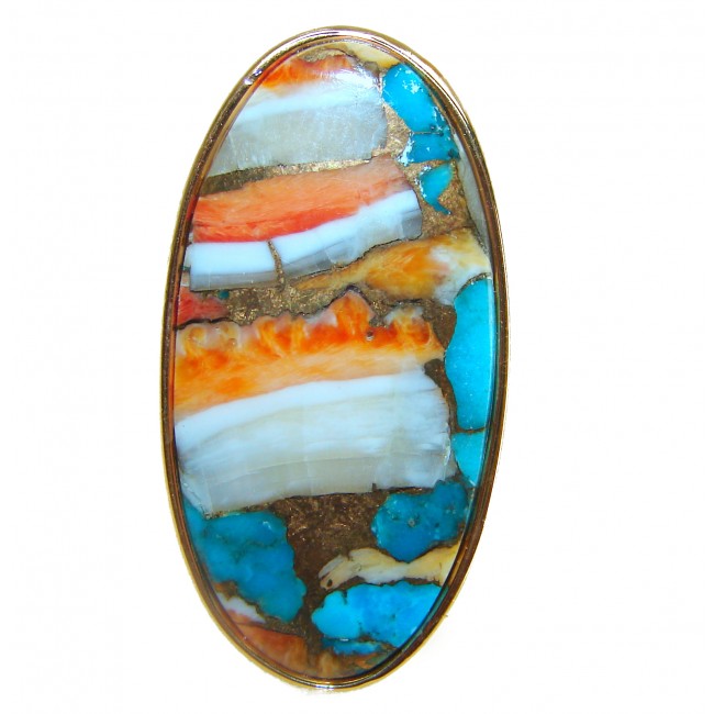 Rare 29.5 carat Oyster Turquoise 18K Gold over .925 Sterling Silver handcrafted Large ring; s. 7 adjustable