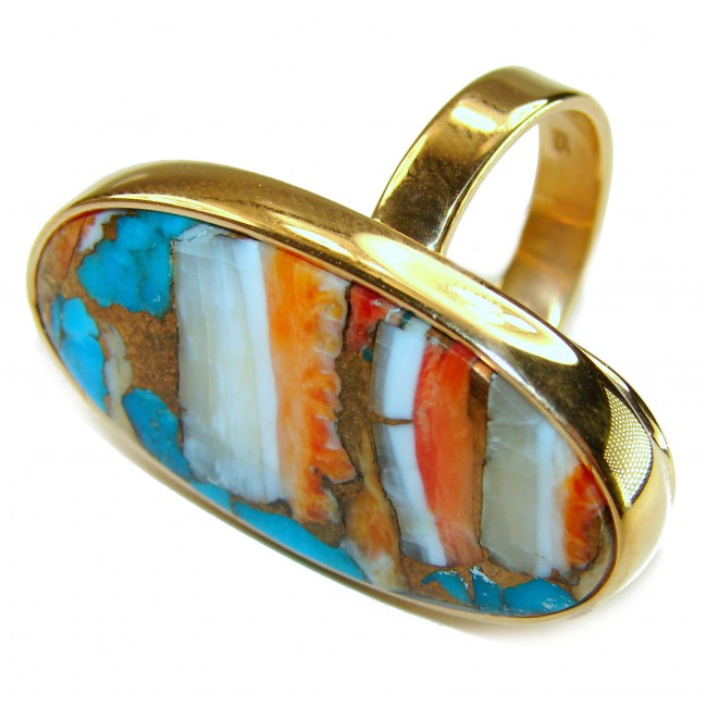 Rare 29.5 carat Oyster Turquoise 18K Gold over .925 Sterling Silver handcrafted Large ring; s. 7 adjustable