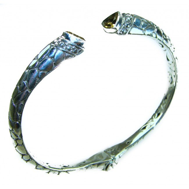 6.5 carat Amethyst .925 Sterling Silver handcrafted Statement Bali made Bracelet - Side view of handcrafted .925 sterling silver bracelet with amethyst
