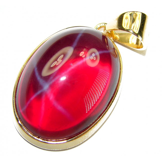 Francesca - authentic 49.5 carat Star Ruby 18K Gold over .925 Sterling Silver handcrafted Pendant - Close-up of Francesca 49.5ct Star Ruby pendant in 18K gold setting.