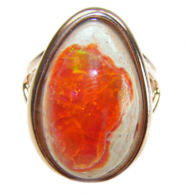 Bonfire Night best quality 12.5 carat Mexican Opal 18K Gold over .925 Sterling Silver handmade ring 8