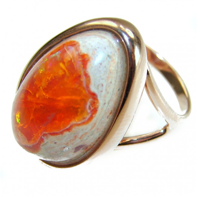 Bonfire Night best quality 12.5 carat Mexican Opal 18K Gold over .925 Sterling Silver handmade ring 8