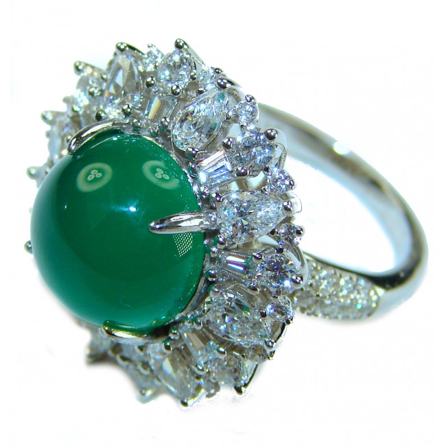 Good Fortune - Vintage Style 15.9 carat Jade .925 Sterling Silver handmade Cocktail Ring s. 6 1/4