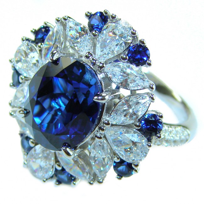 Classic design Genuine 12.5 carat Sapphire .925 Sterling Silver handcrafted Ring size 7 1/4