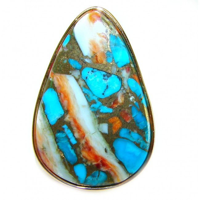 Huge Rare 39.5 carat Oyster Turquoise 18K Gold over .925 Sterling Silver handcrafted Large ring; s. 7 adjustable