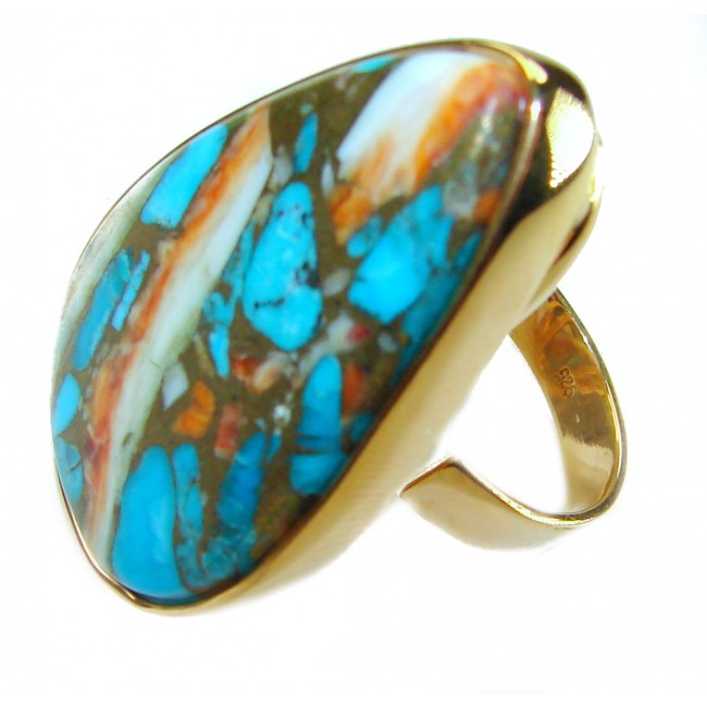 Huge Rare 39.5 carat Oyster Turquoise 18K Gold over .925 Sterling Silver handcrafted Large ring; s. 7 adjustable