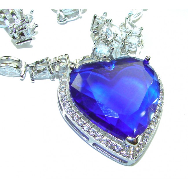 Titanic - Heart of The Ocean Necklace ~ 30.5 Ct Blue Sapphire Necklace In 925 Sterling Silver necklace