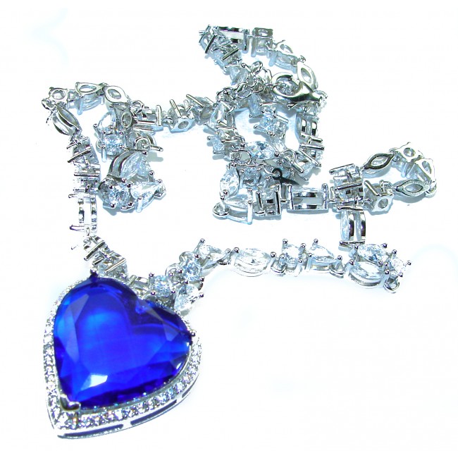 Titanic - Heart of The Ocean Necklace ~ 30.5 Ct Blue Sapphire Necklace In 925 Sterling Silver necklace