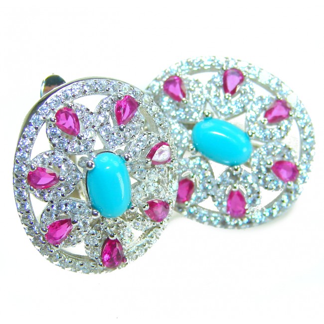 Serenity- 10.5 carat genuine Blue Turquoise 4.5 carat Ruby .925 Sterling Silver handmade Statement Earrings