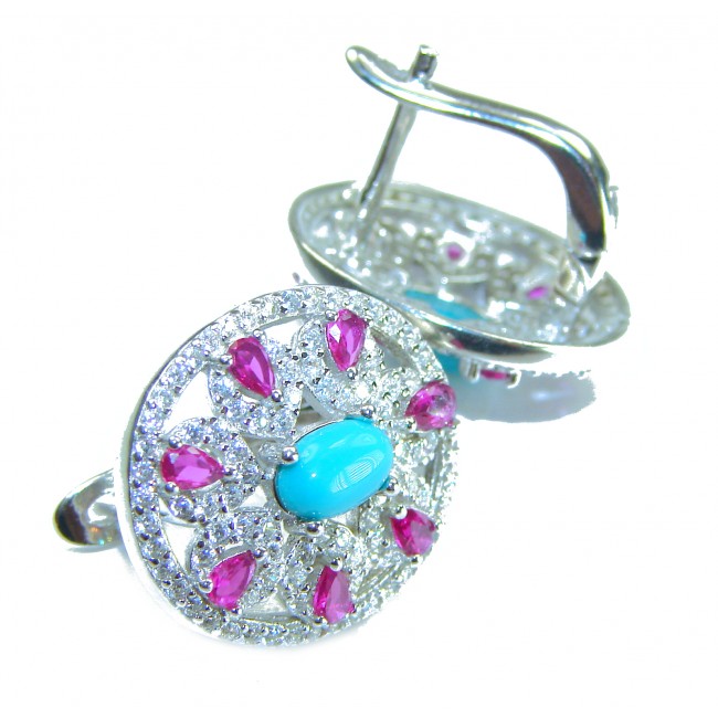 Serenity- 10.5 carat genuine Blue Turquoise 4.5 carat Ruby .925 Sterling Silver handmade Statement Earrings