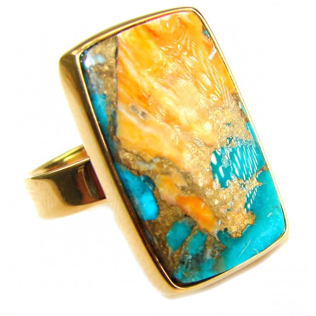 Rare 20.5 carat Oyster Turquoise 18K Gold over .925 Sterling Silver handcrafted Large ring; s. 7 adjustable