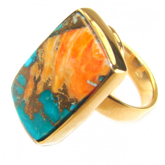 Rare 20.5 carat Oyster Turquoise 18K Gold over .925 Sterling Silver handcrafted Large ring; s. 7 adjustable