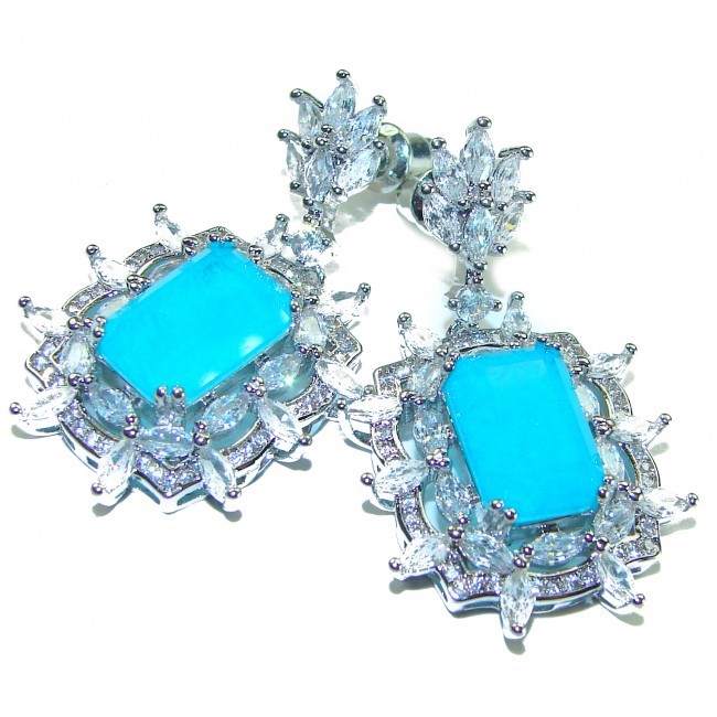 Royalty baquete cut 12.2 carat Paraiba Tourmaline .925 Sterling Silver entirely handmade earrings