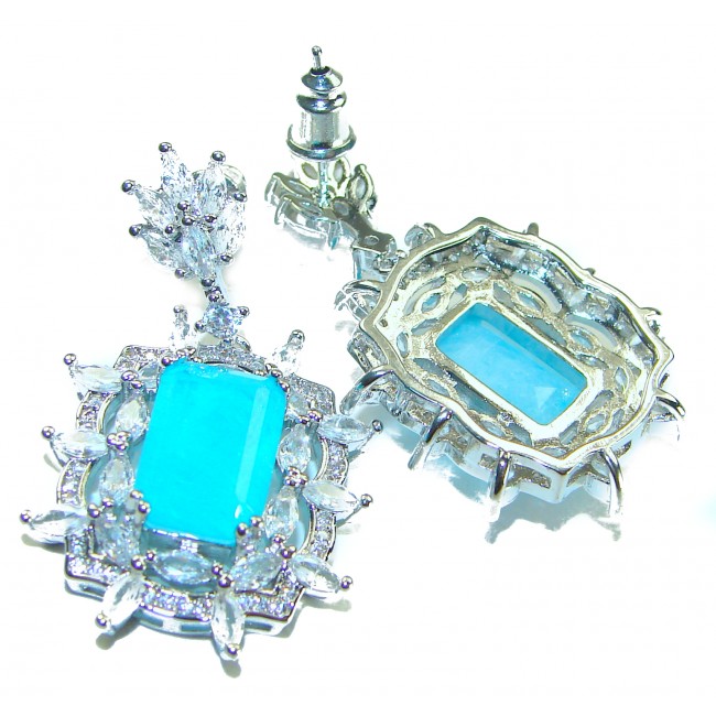 Royalty baquete cut 12.2 carat Paraiba Tourmaline .925 Sterling Silver entirely handmade earrings