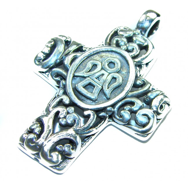 Protective angel - Holy Cross .925 Sterling Silver Pendant - Sterling silver angel cross pendant, front view, ornate design details.