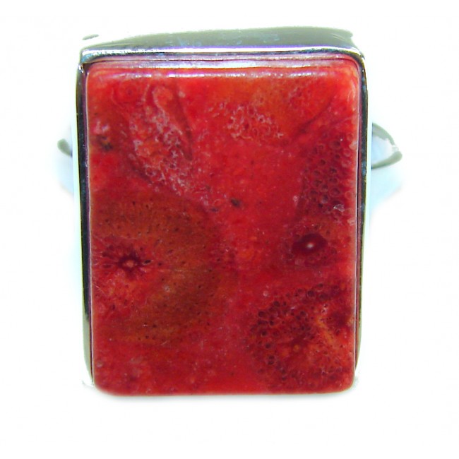 Bochic Style Natural Fossilized Coral 14K Gold over .925 Sterling Silver handmade ring s. 9