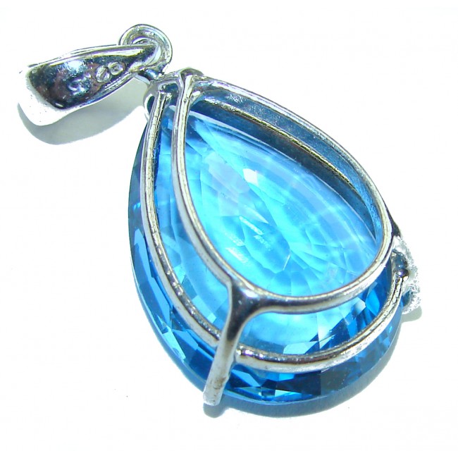 Costa del Sol pear cut 19.8 carat Swiss Blue Topaz .925 Sterling Silver Handcrafted Pendant - photo 2