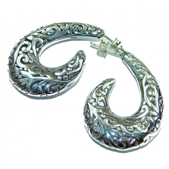 1 5/8 inches long - Free Spirit bohemian Style .925 Sterling Silver handmade Bali made Oversized Earrings
